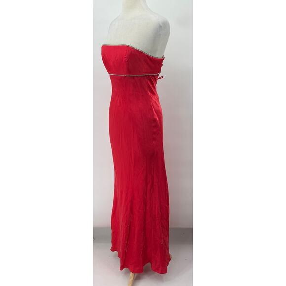 Vintage 90s Maxi Gown Strapless Corset Lace Up Open Back Iridescent Red Womens S - Picture 7 of 14